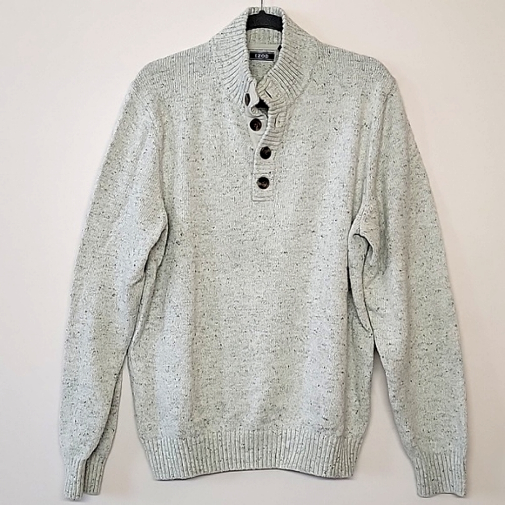IZOD Mock Neck Long Sleeve Pullover Knit 1/4 Botton Sweater